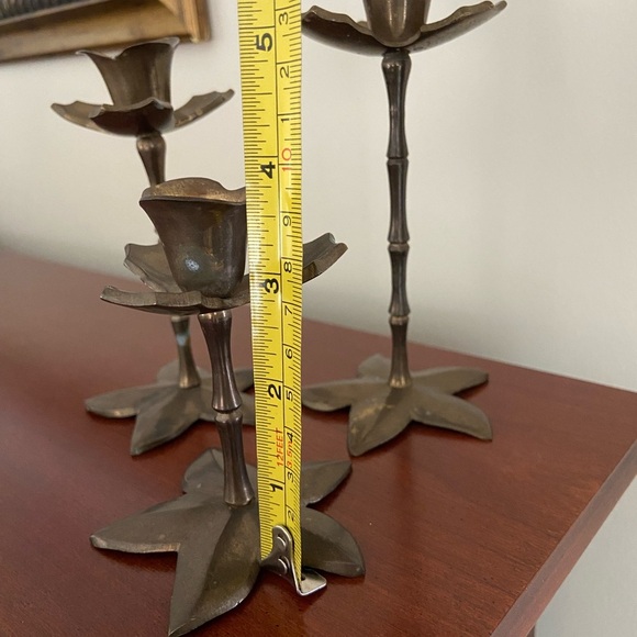 Set of 3 Solid Brass Flower Candle Holders Lotus ? - Picture 8 of 12